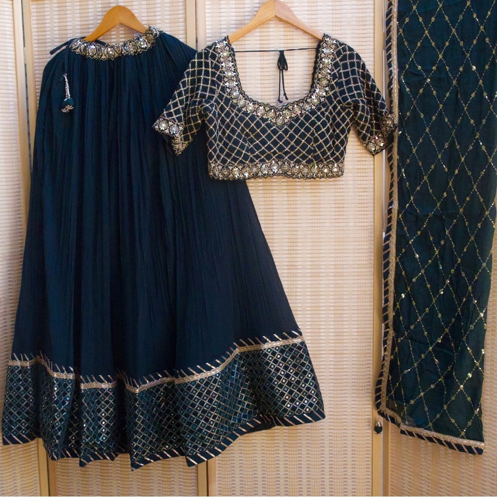 Elegant Dark Green Embellished Lehenga Set